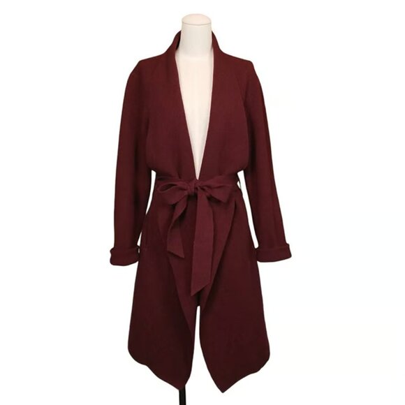 Anthropologie Moth Boiled Wool Mayella Cardigan Sweater Coat Burgundy Size Small - Picture 3 of 8